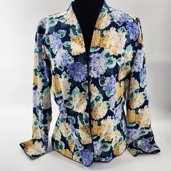 Adrianna Papell Jackets & Blazers - Vintage Adrianna Papell Women's‎ Button Up Floral Silk Jacket Size 10 Floral